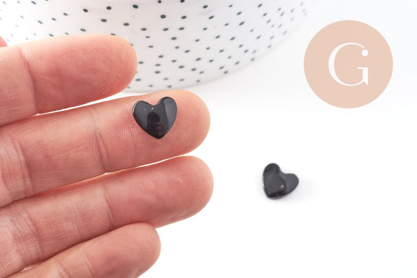 EP-Cabochon coeur obsidienne naturelle 10-12mm, x1 (G4125)