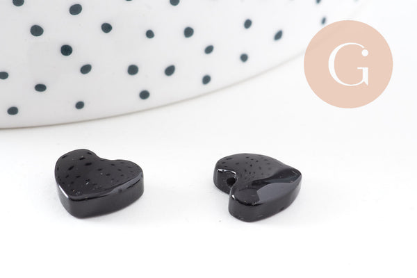 EP-Cabochon coeur obsidienne naturelle 10-12mm, x1 (G4125)