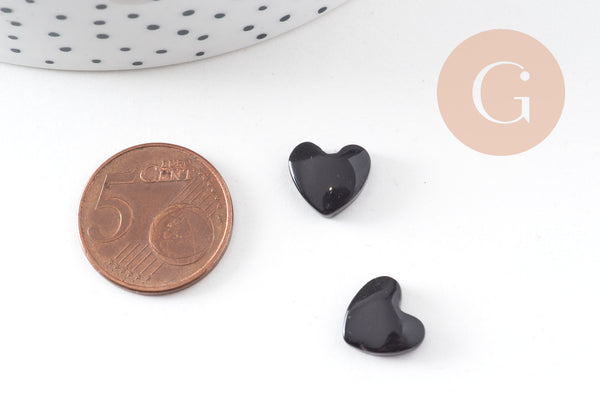 EP-Cabochon coeur obsidienne naturelle 10-12mm, x1 (G4125)