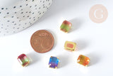 EP Cabochon cristal rectangle transparent dégradé avec serti en laiton doré 8x10mm, x1