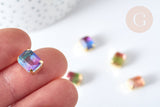 EP Cabochon cristal rectangle transparent dégradé avec serti en laiton doré 8x10mm, x1