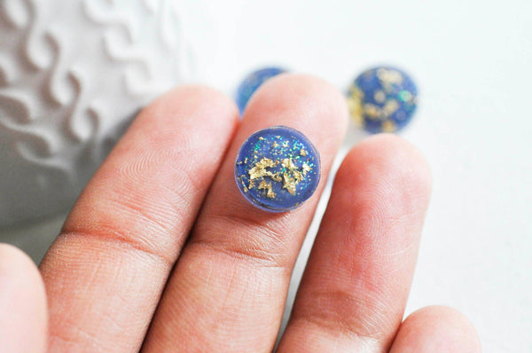 EP-Cabochon disque résine translucide bleu paillette, cabochon pour création bijoux, 13mm, x5 G3797