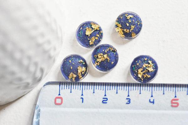 EP-Cabochon disque résine translucide bleu paillette, cabochon pour création bijoux, 13mm, x5 G3797
