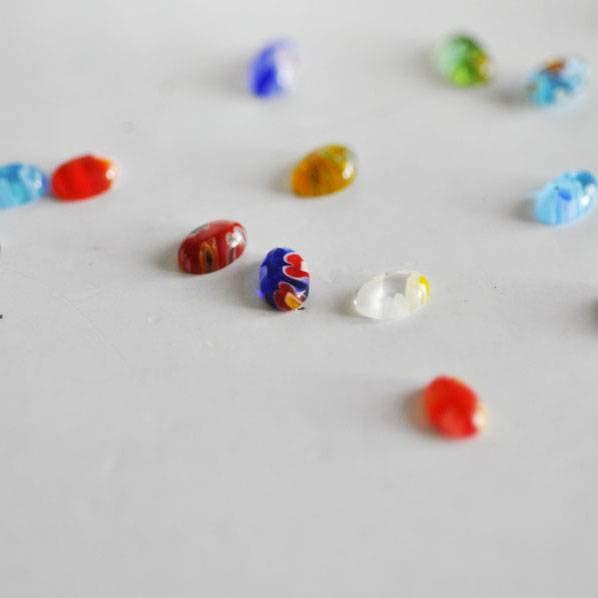 EP-Cabochon dôme marquise ovale millefiori verre multicolore 6x4mm, cabochons verre, verre millefiori,fait main x 20-50 ou 100 pièces- G1944