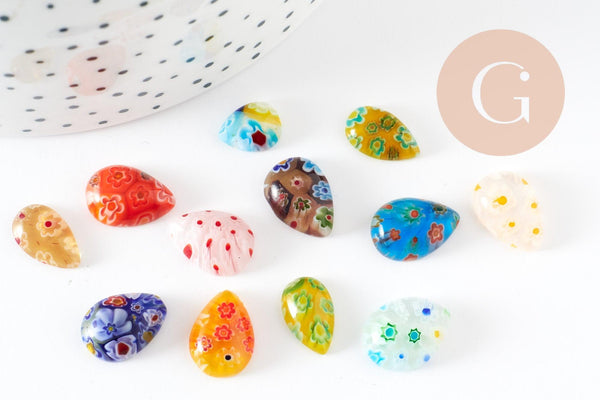 EP-Cabochon dôme millefiori gouttes, cabochon verre,verre millefiori,fait main, x50 G0130