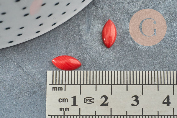 EP Cabochon marquise corail rouge naturel 5x10mm, x1 G3372