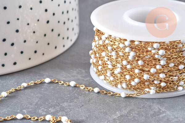 EP-Chaîne acier doré inoxydable 14k résine blanche 2mm, x1 mètre G6876