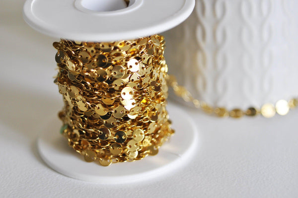 EP Chaine complète acier dorée 14k pastille 5mm, x1 mètre (G1734)