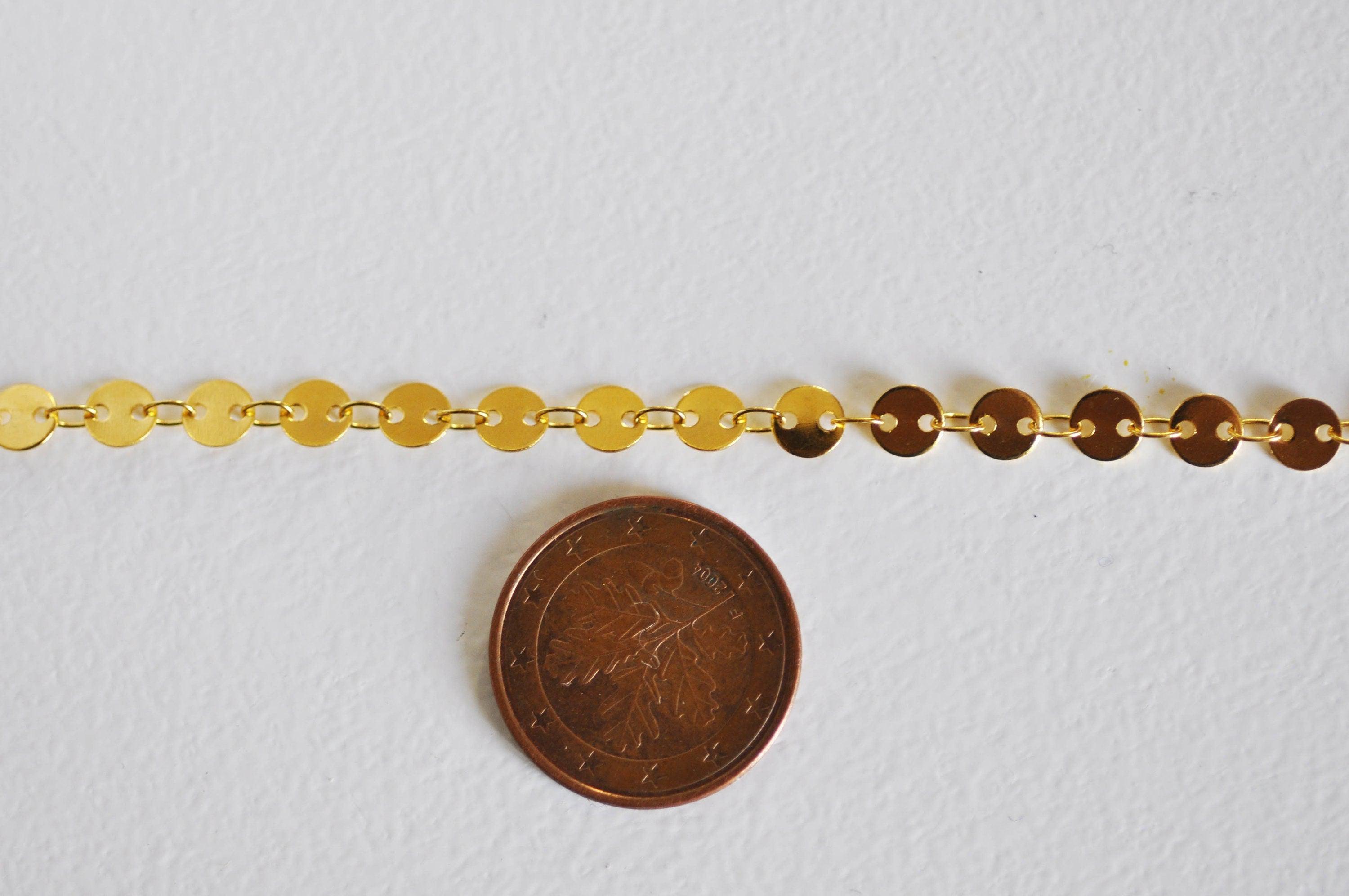 EP Chaine complète acier dorée 14k pastille 5mm, x1 mètre (G1734)