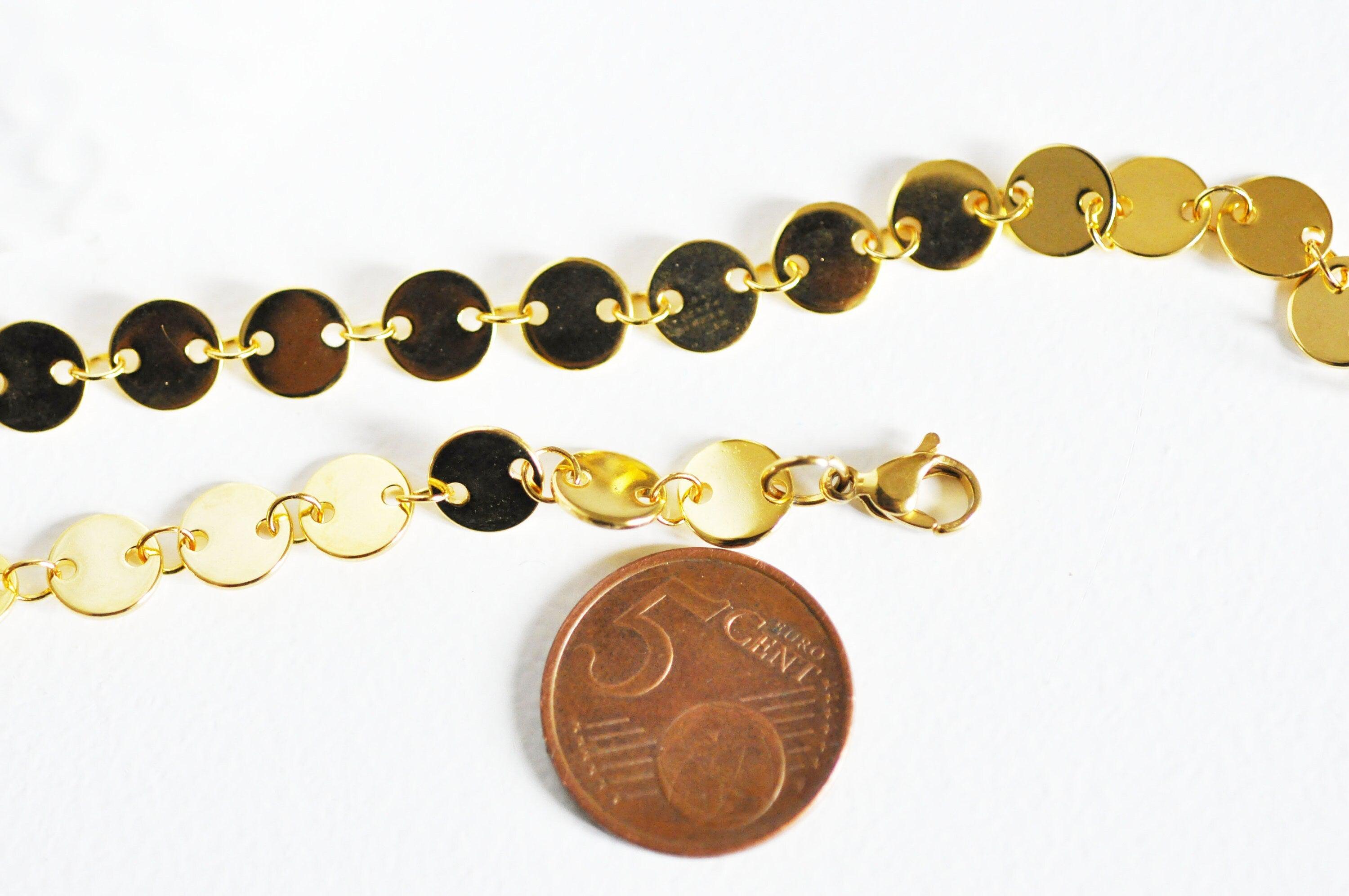EP Chaine complète acier dorée 14k pastille,chaine fantaisie collier,sans nickel,chaine fantaisie,acier doré,chaine complète,2mm,45cm-G141