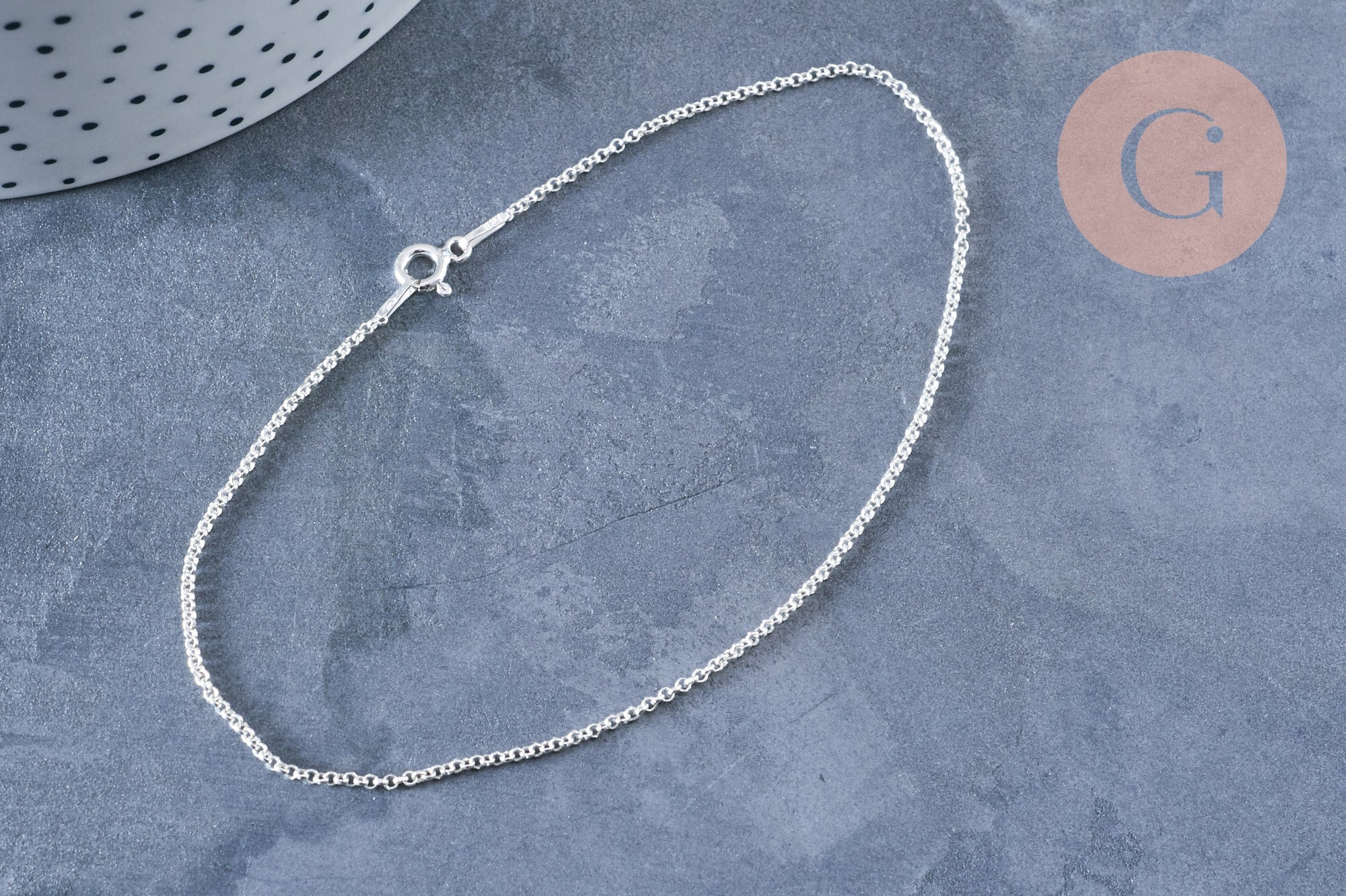 EP Chaine de cheville maille rolo très fine argent 925 massif 22.8cm, x1 G8063