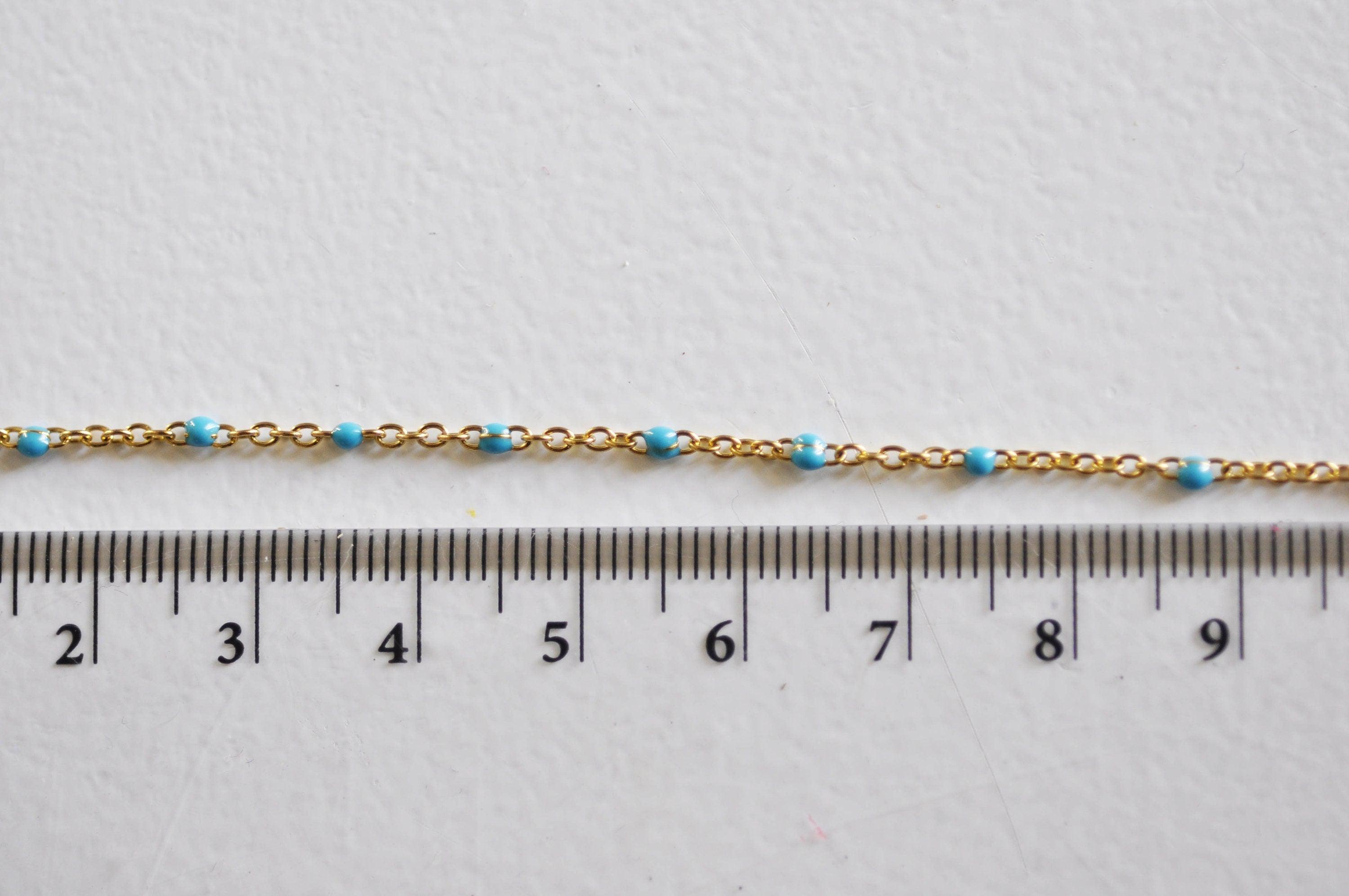 EP Chaine dorée 14 carats fantaisie acier inoxydable résine bleu 1.5mm, x1 metre (G1417)