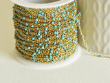 EP Chaine dorée 14 carats fantaisie acier inoxydable résine bleu 1.5mm, x1 metre (G1417)