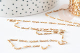 EP-Chaine dorée acier inoxydable doré fantaisie résine blanche paillette 2mm,x 1 mètre (G6735)