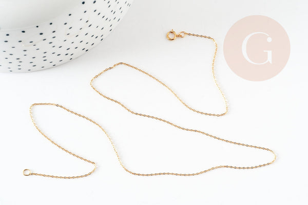 EP Chaine fine dorée gold-filled 14K 1.02mm/45cm, chaine collier avec fermoir création bijoux, x1 (G9238)