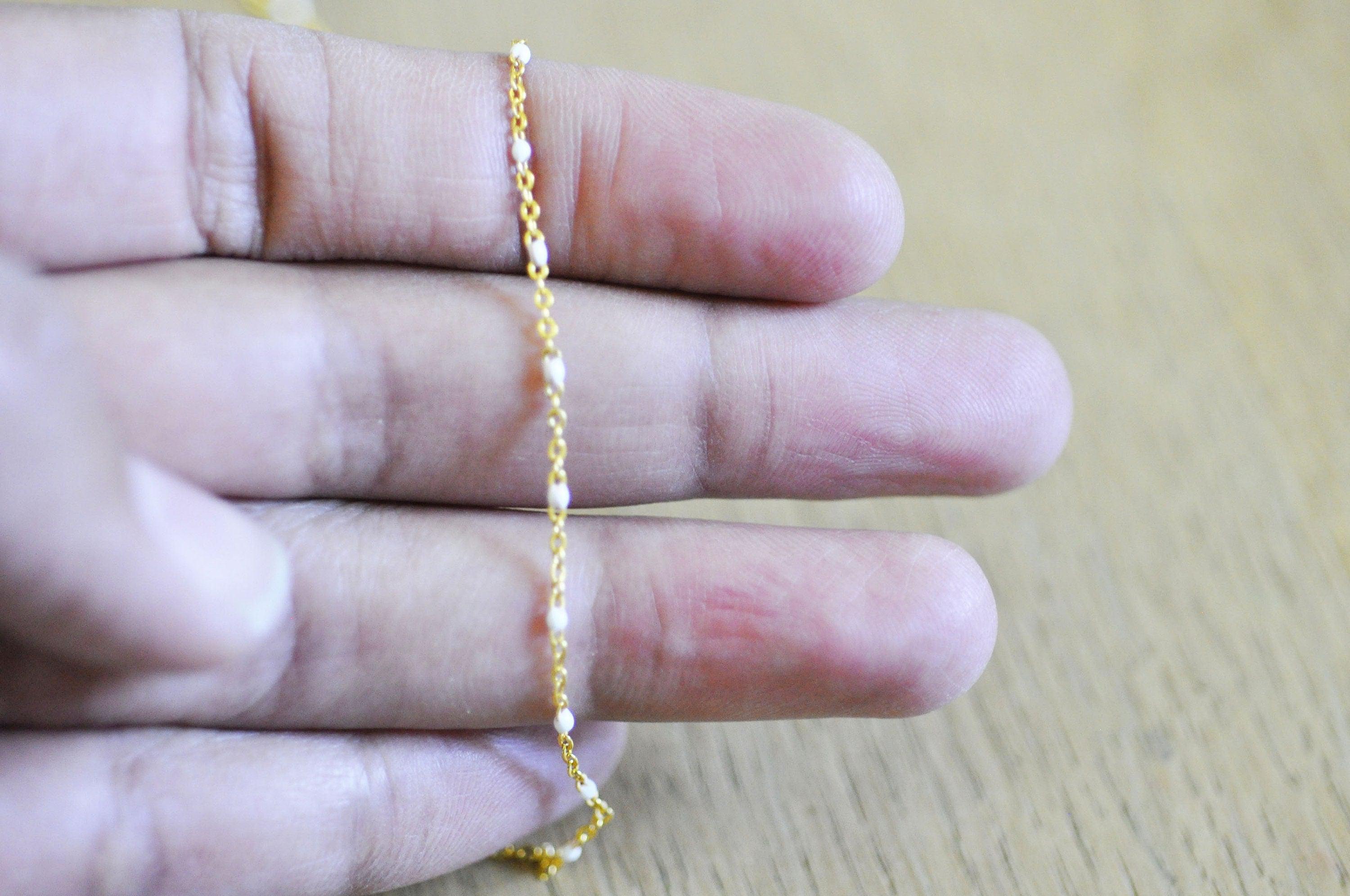 EP Chaine laiton doré 18k fantaisie résine blanche 2mm,1 mètre,G3428