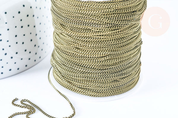 EP Chaine plate laiton bronze 3.7mm, maille non soudée, fournitures pour création de bijoux bronze, la bobine de 92m G6938