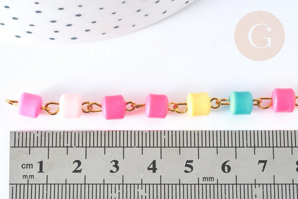 EP-Chaine tube polymère multicolore heishi laiton doré 13mm,Chaine pour création bijoux coloré, x1 mètre (G7184)