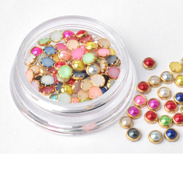 EP Charm à coller imitation Perle nacrée et zamac doré, fournitures à coller pour décorer pierres et bijoux,4-5mm, la boite