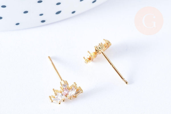 EP-Clous d'oreille demi-cercle laiton zircons blanc avec poussoirs d'oreilles 13mm, x2 (G7922)