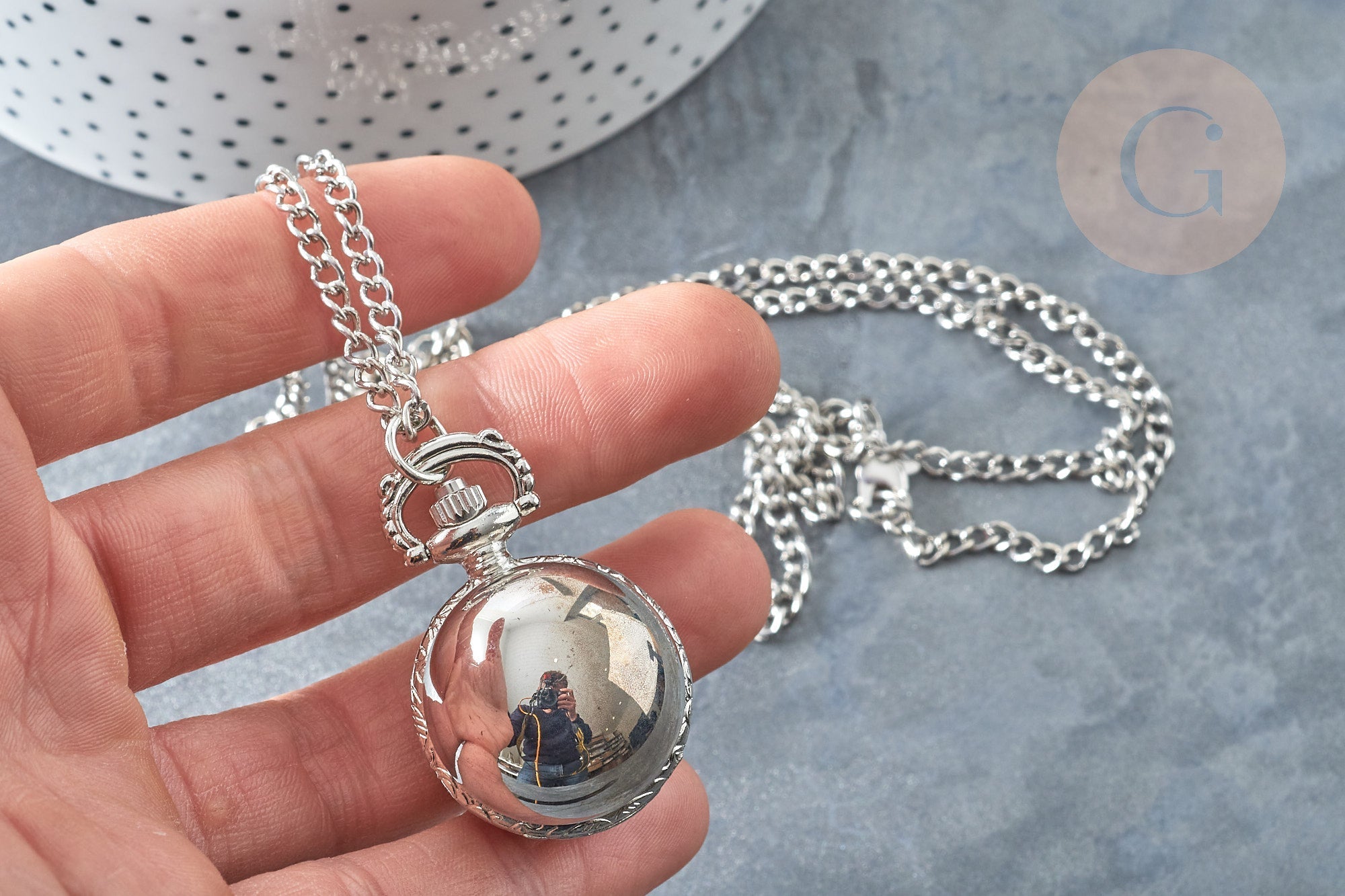 EP Collier Pendentif montre de poche rétro zamac platine 36mm, x1 G7854