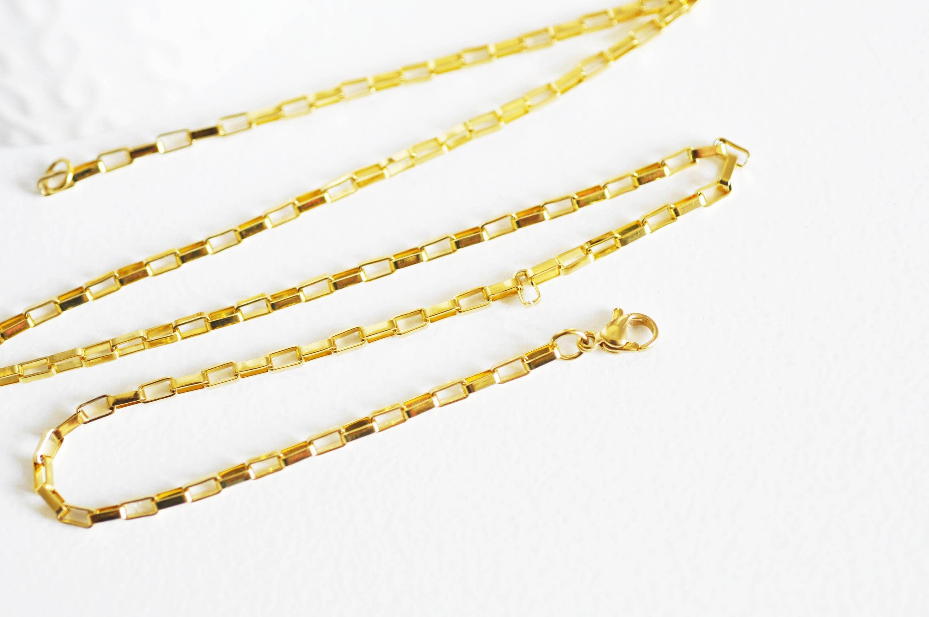 EP Collier acier doré 18k maille rectangle,chaine qualite,création bijoux,chaine complète,acier inoxydable,4x2mm,chaine complète-G1757