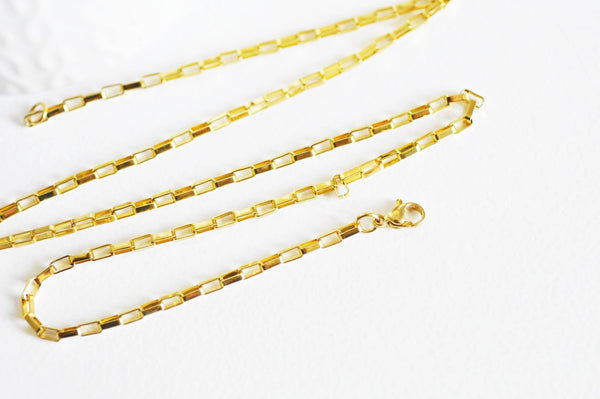 EP Collier acier doré 18k maille rectangle,chaine qualite,création bijoux,chaine complète,acier inoxydable,4x2mm,chaine complète-G1757