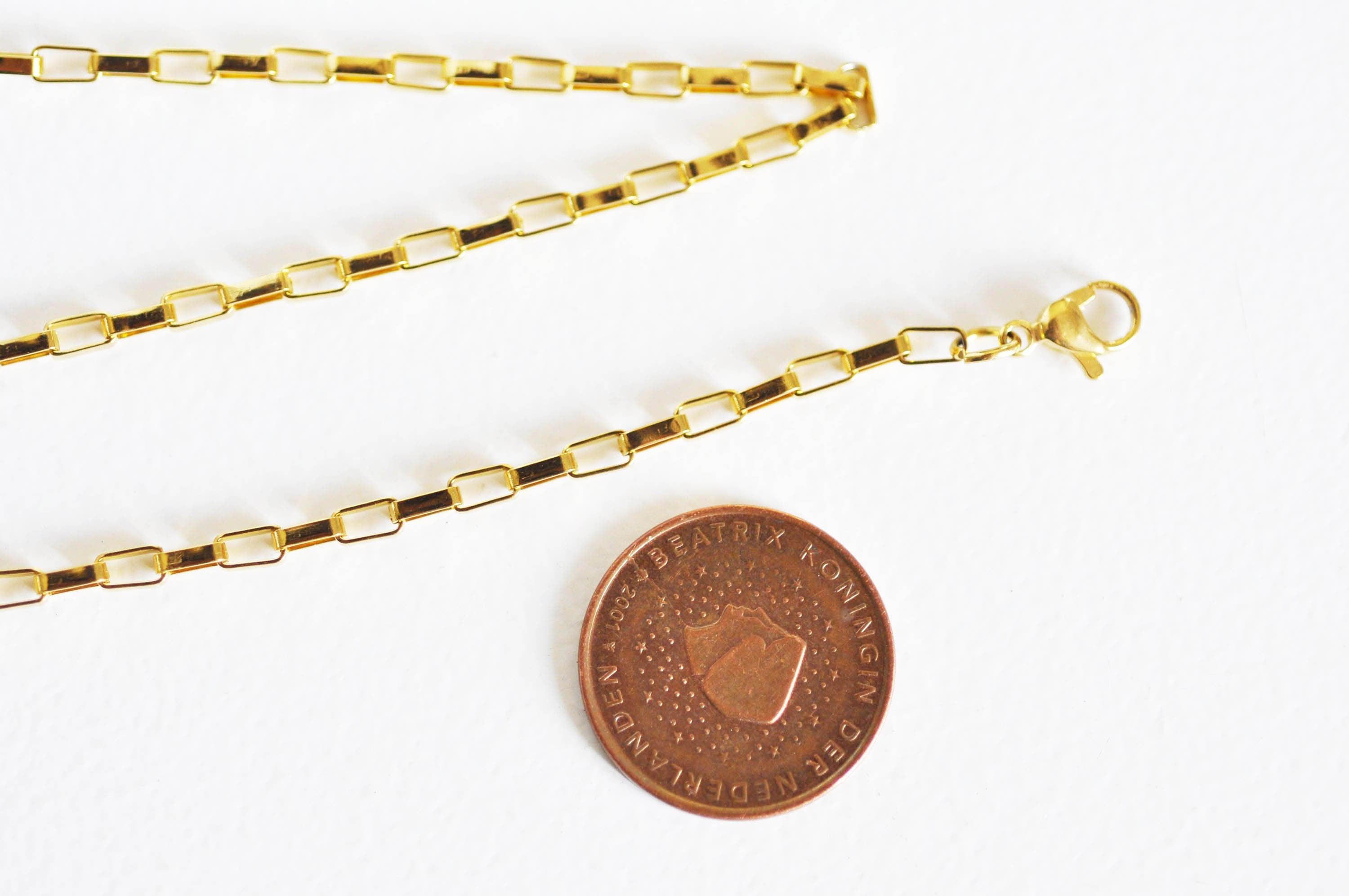 EP Collier acier doré 18k maille rectangle,chaine qualite,création bijoux,chaine complète,acier inoxydable,4x2mm,chaine complète-G1757
