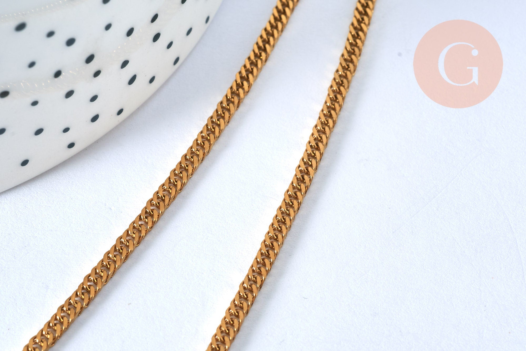 EP Collier avec fermoir acier dorée 14k maille plate 2.8mm/50cm, x1 G1176