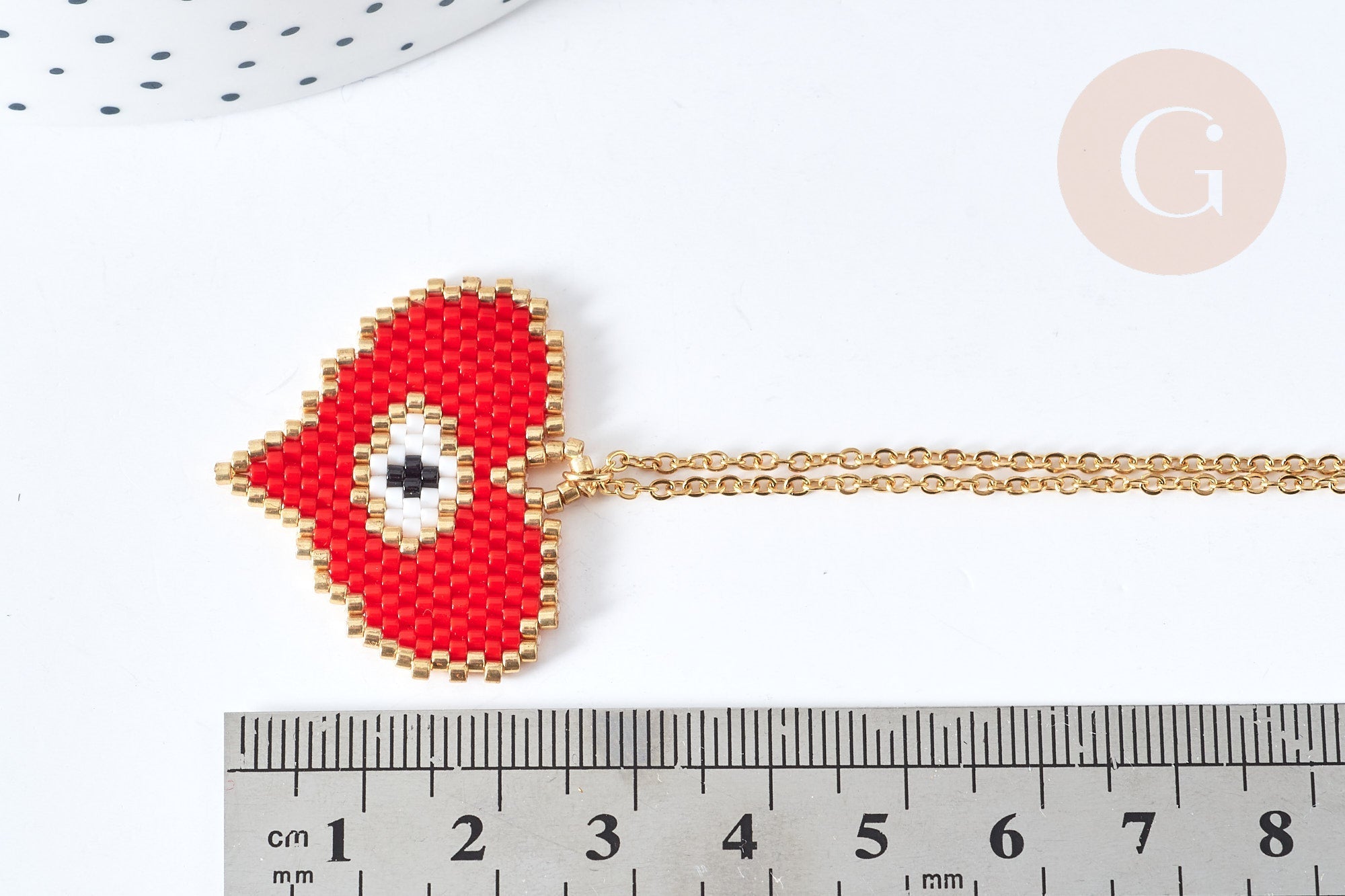 EP-Collier sautoir pendentif tissage coeur oeil protecteur perle de rocailles acier doré 50cm, cadeau pour femme, x1 G7687