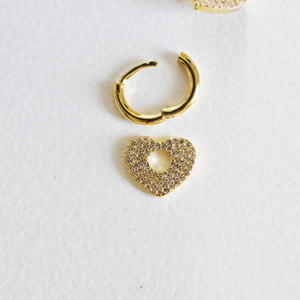 EP-Créoles laiton doré 16k coeur zircon cristal, bijoux doré, oreille percée,paire boucles cristal, 20mm,G3093