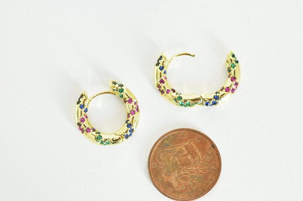 EP Créoles laiton doré 16k zircon cristal multicolore 9mm, la paire (G2873)