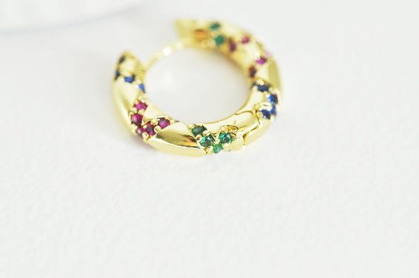 EP Créoles laiton doré 16k zircon cristal multicolore 9mm, la paire (G2873)