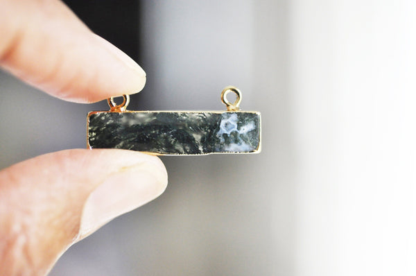 EP ÉPUISÉ Pendentif rectangle agate verte mousse,pendentif bijoux, pendentif agate,pendentif pierre, agate naturelle,agate mousse,30.5mm,G2654