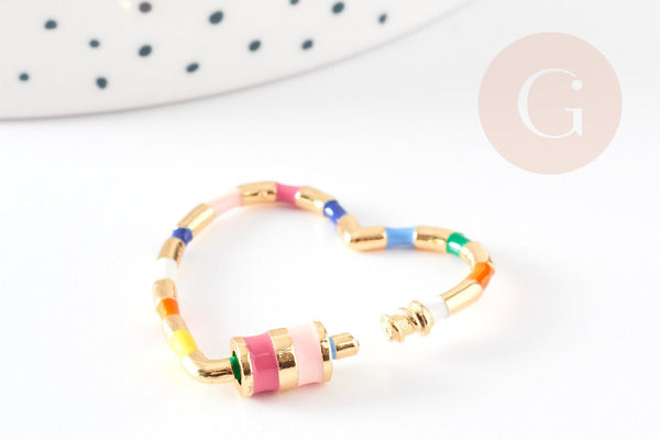 EP Fermoir à vis laiton doré 16k rayé coloré coeur 30.5mm, x1 (G4268)
