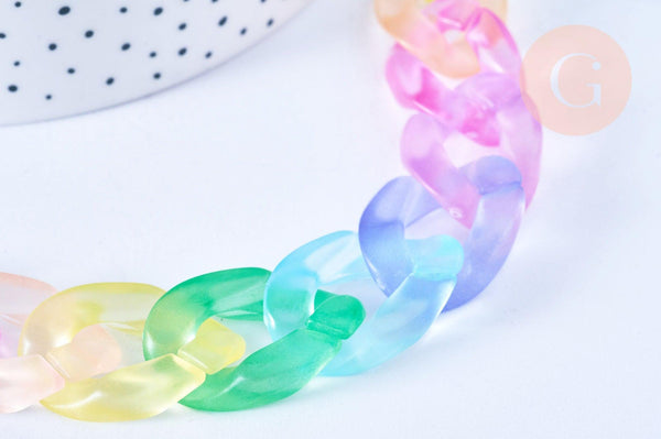 EP-Grosse Chaine acrylique multicolore pastel plastique 20.5x30mm, x1 mètre G6281