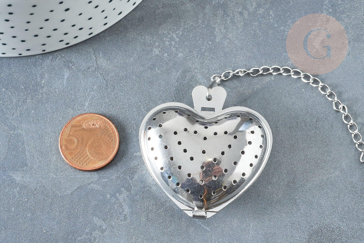 Infuseur à thé cœur acier 304 inoxydable avec crochet, infuseur cœur, x1 (G8322)