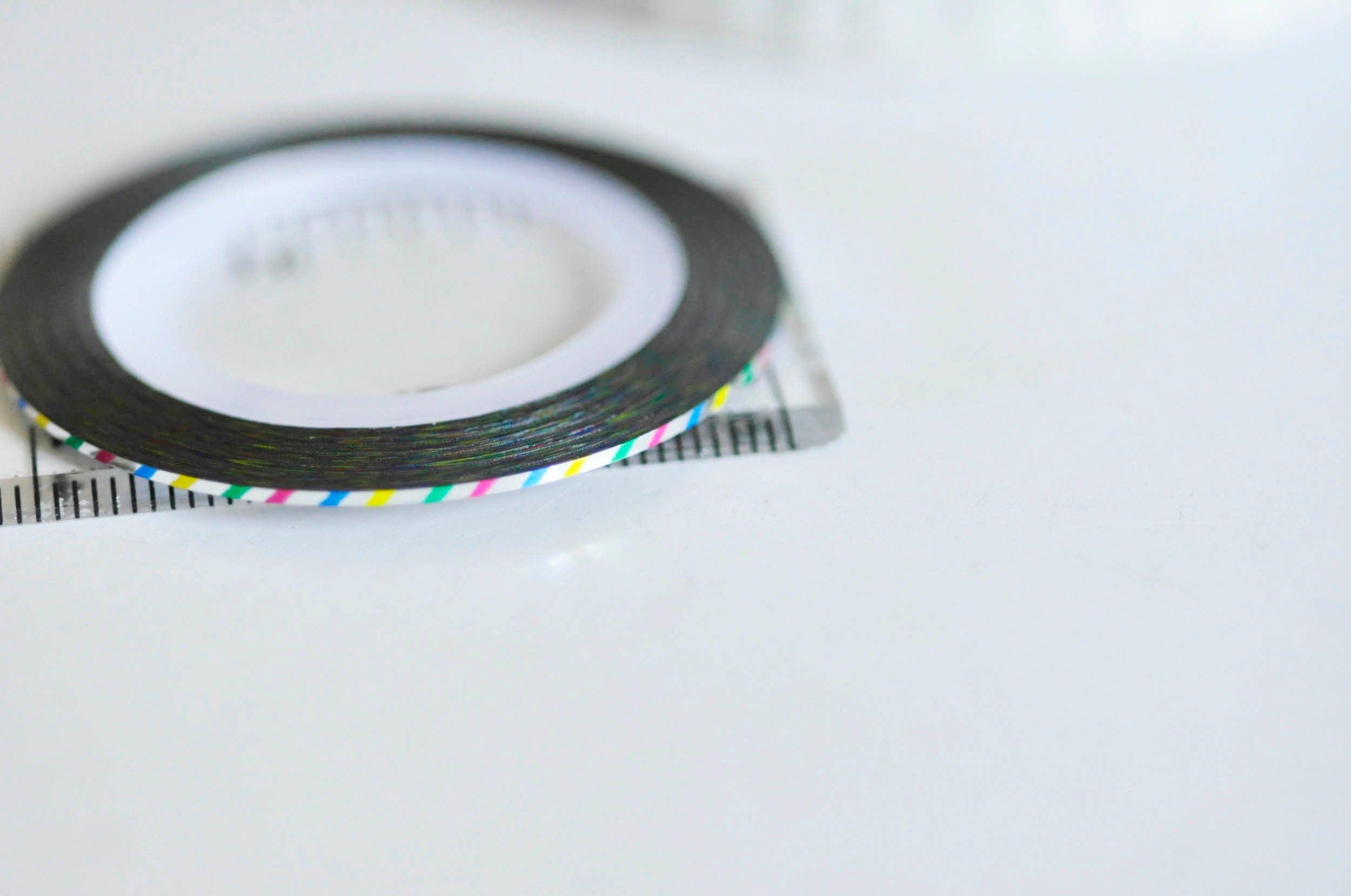 EP Masking tape ongles rayé multicolore,outil manucure,masking tape,adhésif papier, scrapbooking,nail art, décoration,1mm x 20mètres,G2533
