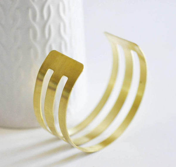 EP NE PAS RENOUVELER Bracelet manchette rayures laiton brut largeur 20mm, x1 (G4878)