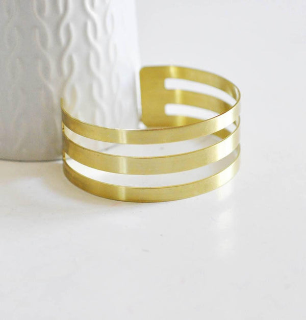 EP NE PAS RENOUVELER Bracelet manchette rayures laiton brut largeur 20mm, x1 (G4878)