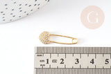 EP-Pendentif Epingle à nourrice coeur laiton doré 18k cristal 26.5mm,x1 (G3094)