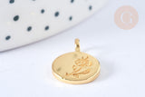 EP Pendentif Médaille ronde dorée laiton fleur gravée 17,5mm, médaille doréecréation bijoux, x1
