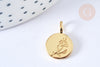 EP Pendentif Médaille ronde dorée laiton fleur gravée 17,5mm, médaille doréecréation bijoux, x1