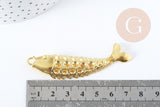 EP Pendentif Poisson Tibétain zamac doré à strasser 70mm, pendentif création bijoux x1 G8954
