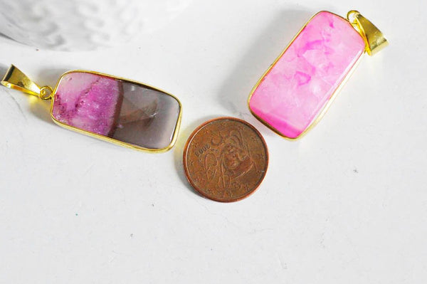 EP Pendentif agate rose doré 38mm, x1 (G1308)