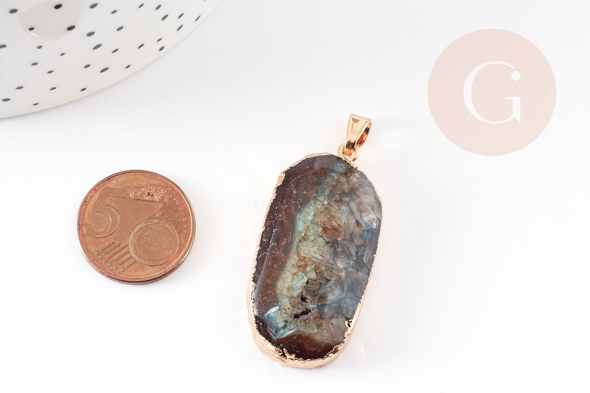 EP Pendentif agate violette vert naturelle, 40mm, x1 G2329