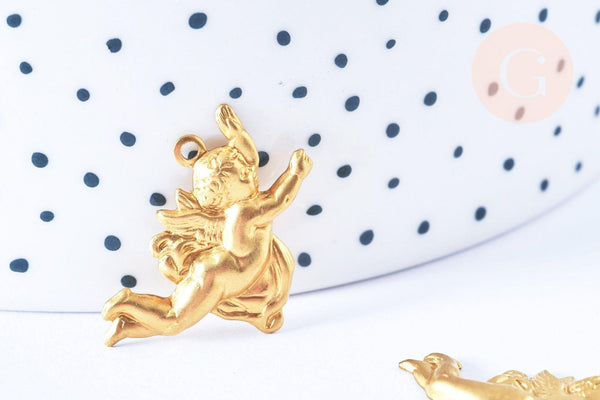 EP Pendentif ange chérubin laiton brut 27mm, x1 (G6503)