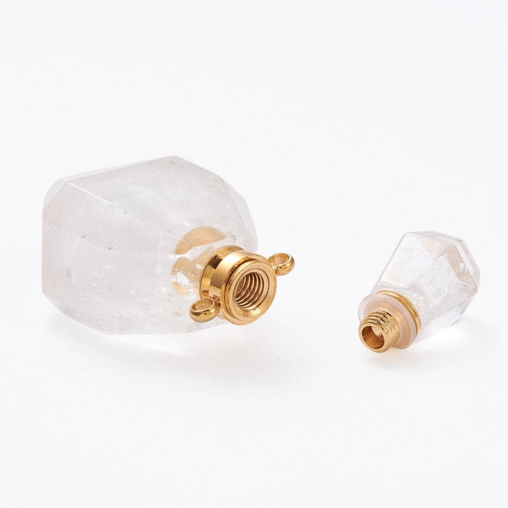 EP Pendentif bouteille parfum cristal de roche naturelle 39mm, x1 G5222