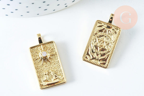 EP Pendentif carte de tarot de Marseille La Lune en laiton zircon 30mm x1 G6423