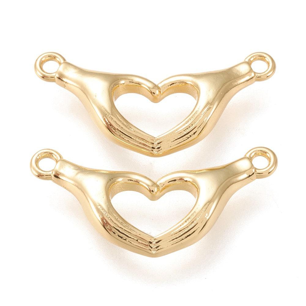 EP -Pendentif connecteur main coeur laiton doré 18K, création de bijoux doré,10,5mm, x1 G3833